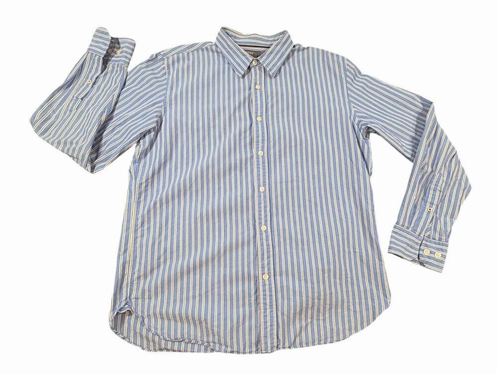 Fossil Men’s Large Blue White Striped Button Front Long Sleeve Cotton Shirt